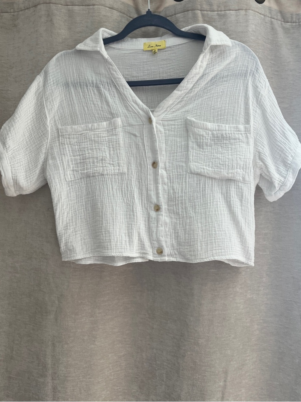Love Notes White Crinkled Button-Front Crop Shirt